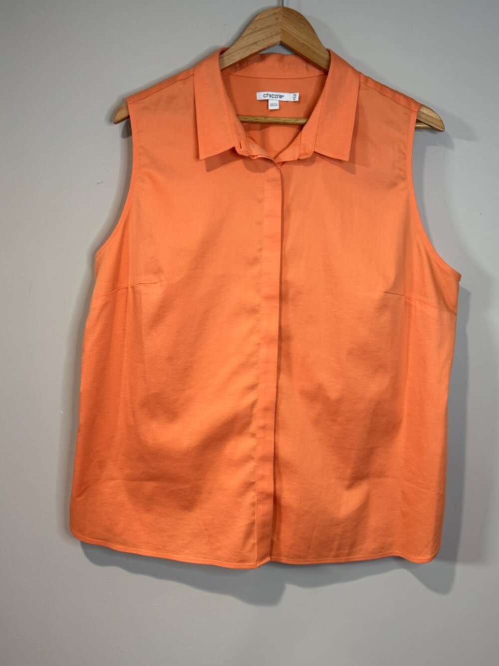 Chico's Coral Orange Sleeveless Button Up Top Cotton Blend Preppy Size 18/3.5